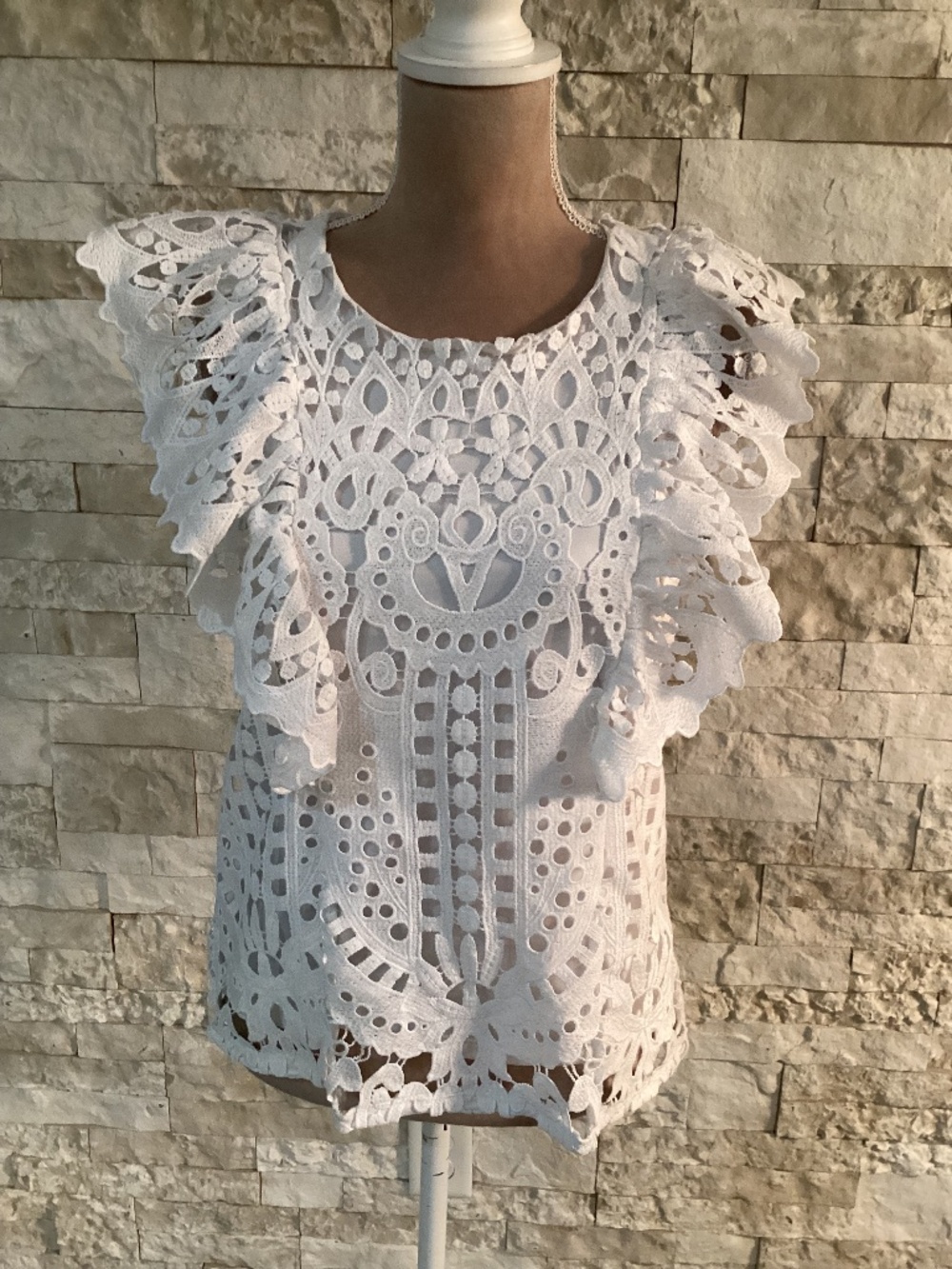 Express White Crochet Flutter Sleeve Lace Layered Tank Top Blouse